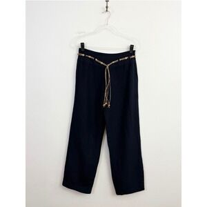 Vintage Y2K Pantology Navy Linen Blend Wide Leg Pants Beaded‎ Tie Belt Size 10
